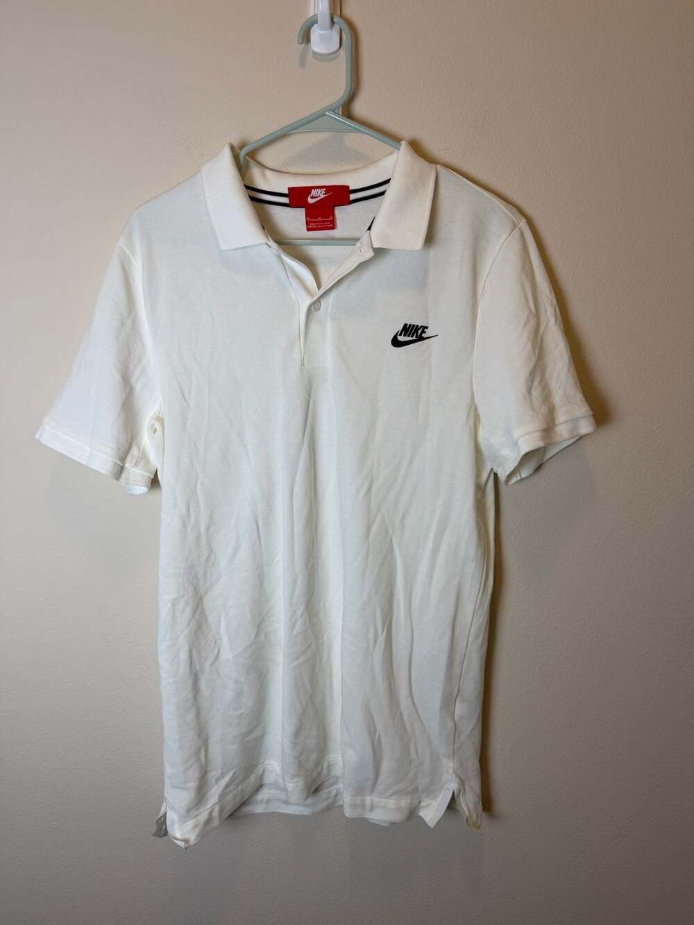 Nike Polo Shirt Size M White Embroidered Swoosh